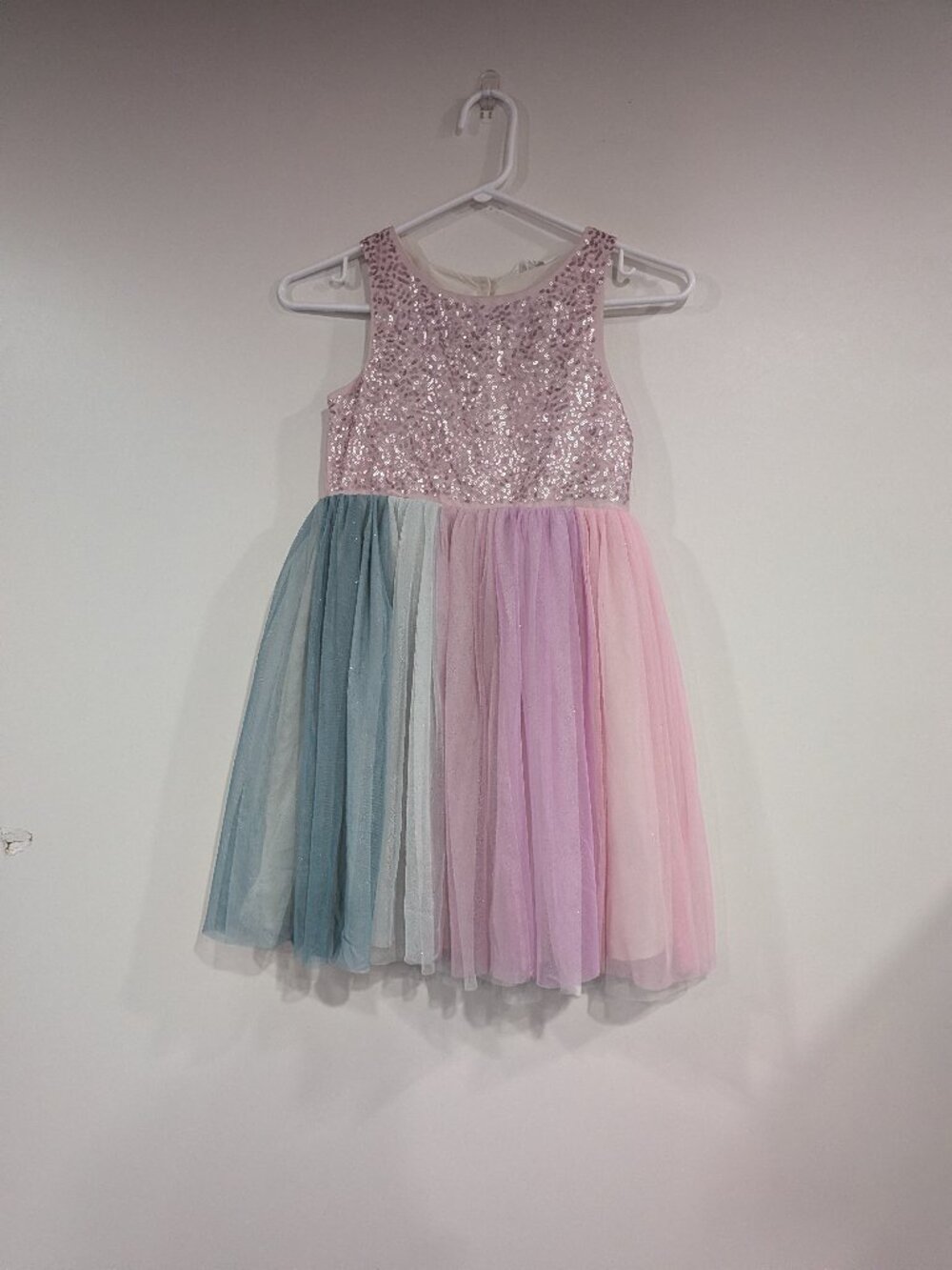H&M Sequin Tulle Dress Mauve Pink Blue Size 7